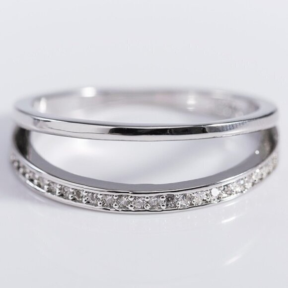 Dainty Zircon Micro Pave Double Layer Silver Ring for Women, VIP120 - Picture 1 of 5